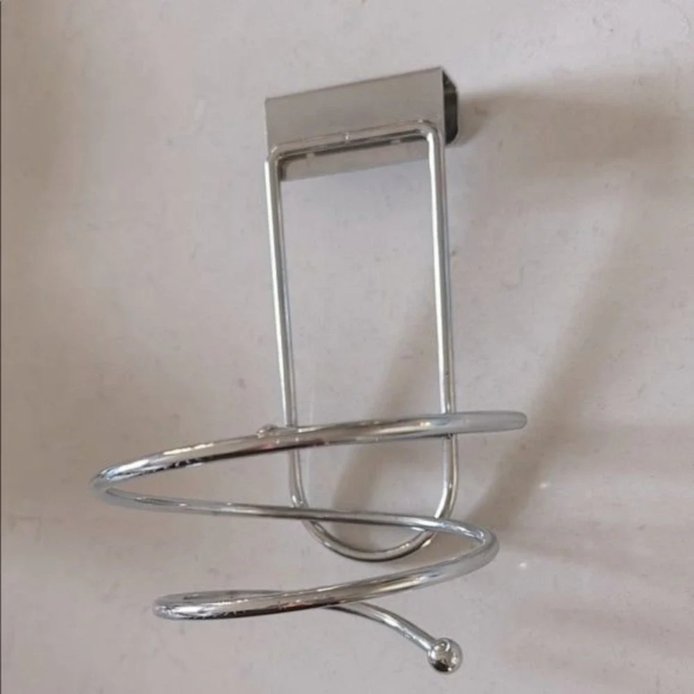 Silver Metal Wall-Mounted Hair Dryer Holder